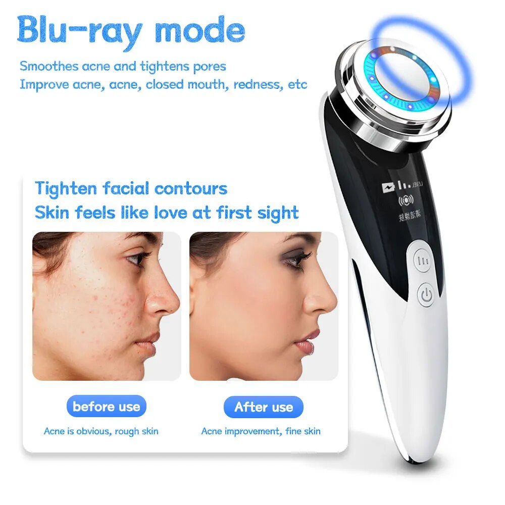 RF&EMS Lifting Beauty LED Face Skin Care +3 Colors Facial Liftin Neck Massager Photon Therapy Heating Wrinkle Removal