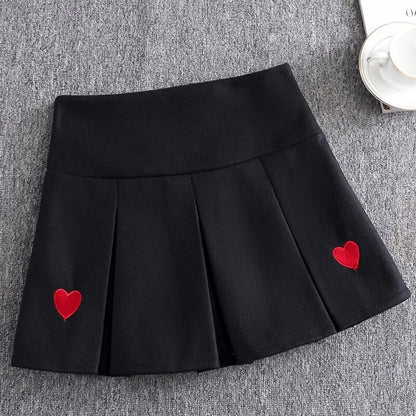 Harajuku Fashion Kawaii High Waist Women Skirt Heart Embroidery Pleated Short Elastic Waist Mini Skirts Japanese Style E-Girl Goth Lolita A-Line Skirt/ Sweater