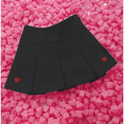 Harajuku Fashion Kawaii High Waist Women Skirt Heart Embroidery Pleated Short Elastic Waist Mini Skirts Japanese Style E-Girl Goth Lolita A-Line Skirt/ Sweater