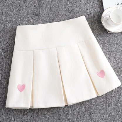 Harajuku Fashion Kawaii High Waist Women Skirt Heart Embroidery Pleated Short Elastic Waist Mini Skirts Japanese Style E-Girl Goth Lolita A-Line Skirt/ Sweater