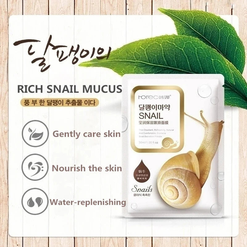 10pcs/Lot Snail Essence Facial Mask Skin Care Face Mask Whitening Hydrating Moisturizing Mask Korean Tender Skin And Soft Skin