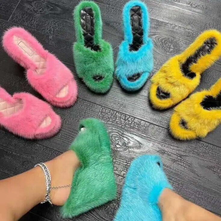 Kawaii E-Girl Y2K 2024 Tik Tok Gyaru Gal HimeGal Bimbo Baddies Fashion Luxury Fur Wedges ( Fur Heels )