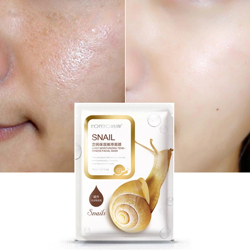 10pcs/Lot Snail Essence Facial Mask Skin Care Face Mask Whitening Hydrating Moisturizing Mask Korean Tender Skin And Soft Skin