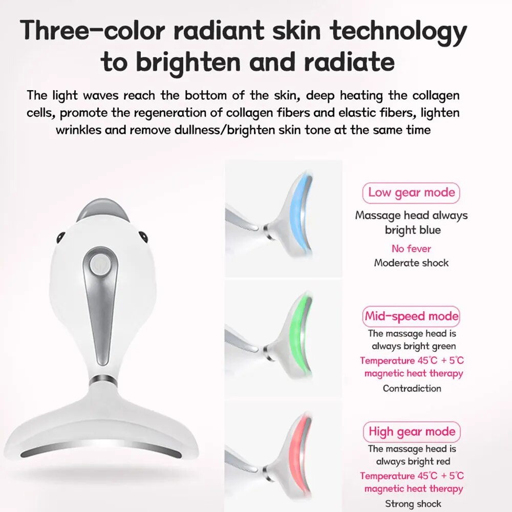 RF&EMS Lifting Beauty LED Face Skin Care +3 Colors Facial Liftin Neck Massager Photon Therapy Heating Wrinkle Removal