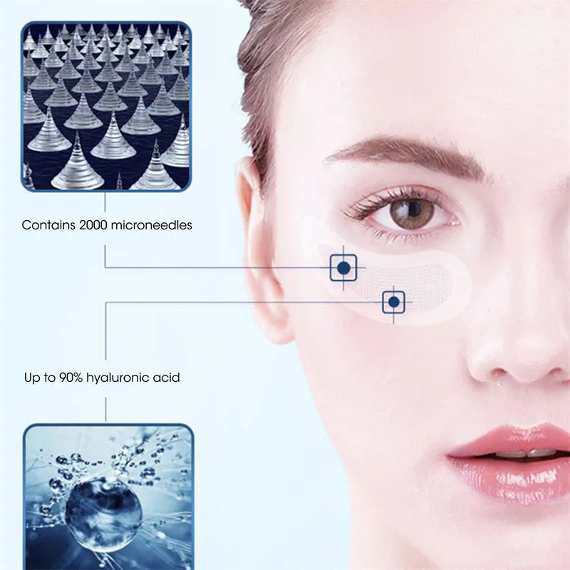 Hyaluronic Acid Microneedle Eye Patches Mask For Anti Wrinkle Aging Dark Circles Moisturizing Under Eye Gel Pads Skin Care