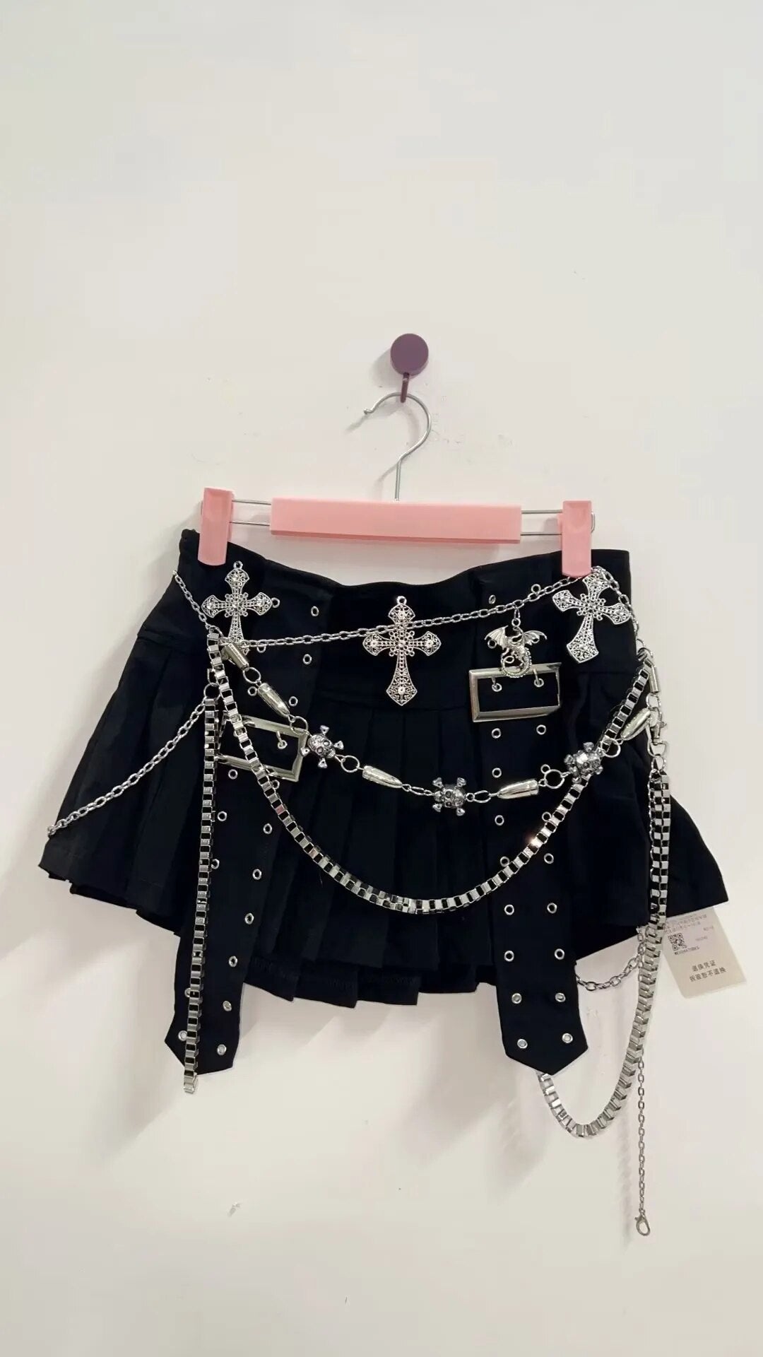 Cyber Gothic Short Mini Skirt  with Multiple Chains and Metal Cross Belt harajuku  Mini skirts,Emo Mini skirt ,Punk Rocker Short skirts,Alternative Mini skirts