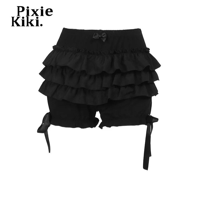 PixieKiki Harajuku Tenshi Kaiwai Y2k Japanese Kawaii Goth Ruffles Black Shorts Lolita Bloomers 2023 Fashion Women Tik TokTrending Puffy Frilly Shorts