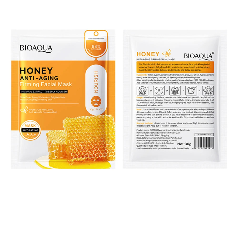 BIOAQUA 10pcs PACK Honey Anti-Aging Firming Face Mask Repairing Facial Masks Anti Wrinkle Beauty skincare Masks for Face Skin Care