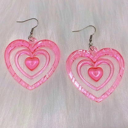 Y2K ￼Earrings E-Girl Translucent Pink Hollowout Heart Earrings Harajuku Fashion Kawaii Aesthetic Powerpuff GirlsLove Earrings for Women 2000s Jewelry