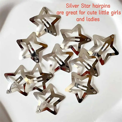 50Pcs Y2K Silver Star Hair Clips for E-Girls Silver Star Metal Snap Clip Hairpins Barrettes Hair Jewelry Nickle Free Bobby Pin