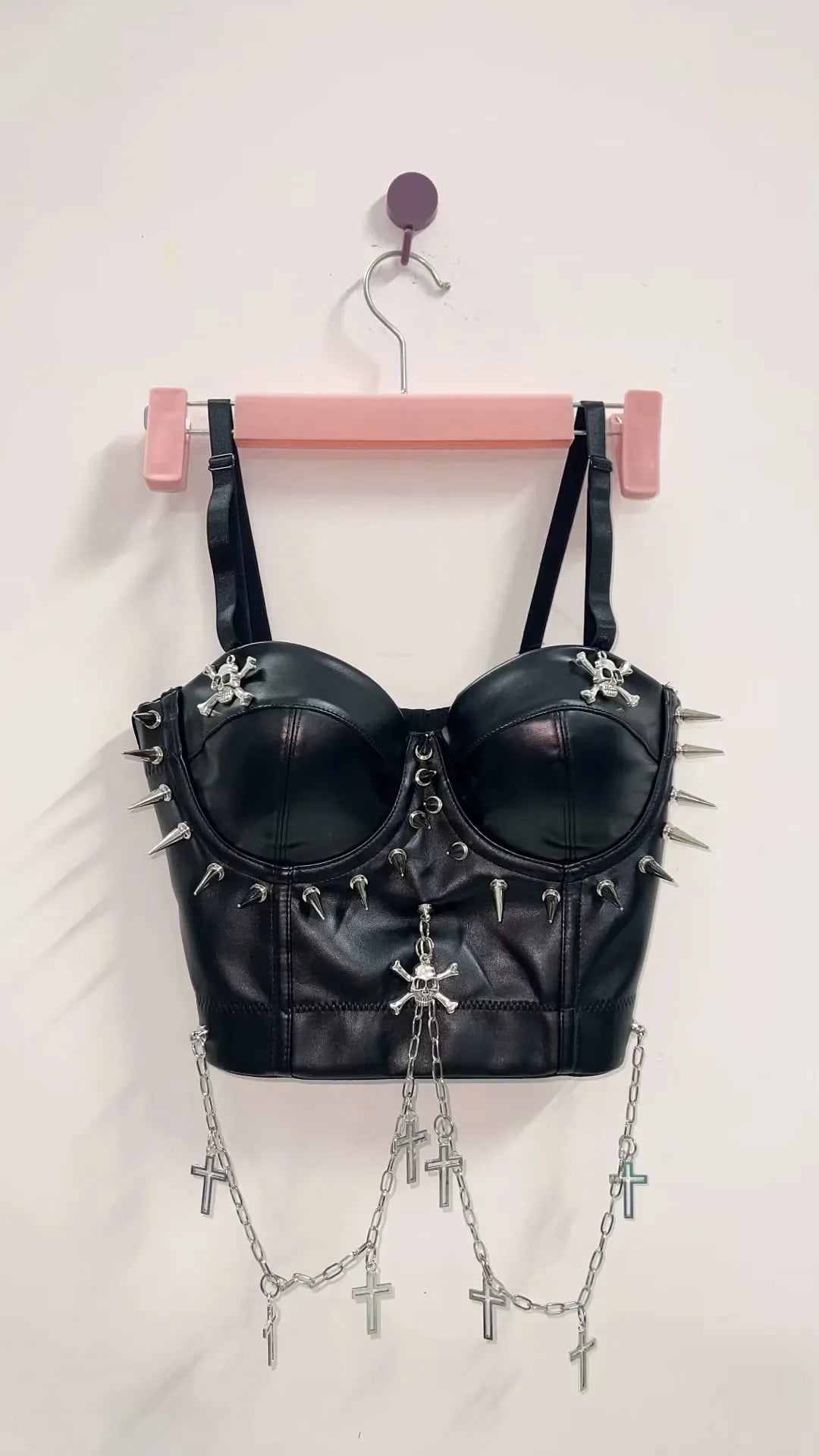 Punk,Goth, Emo Corset y2k faux leather top spiked bralette Gothic Tops with Spikes ,Chains, and Skulls