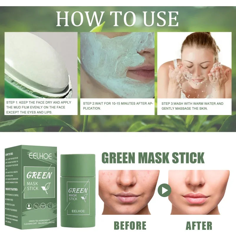 Green Tea Mask Facel Deep Cleaning Masks Stick Moisturizing Shrink Pores Blackhead Acne Facial Film Korean Skin Care Products