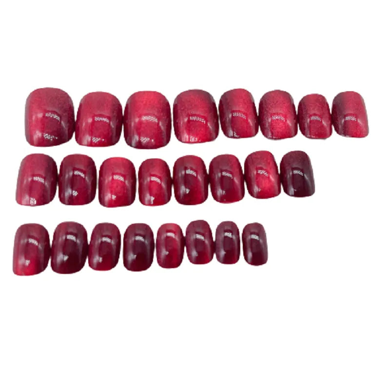 Wine Red Cat's Eye y2k Fake Nails With Designs Wearable Glitter False Nails Press on Square Nail Full Cover Artificial Nail Tips