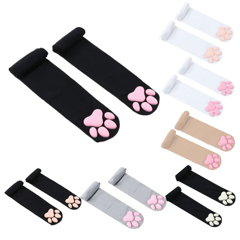 E-Girl Viral Cat Toe Gothic Lolita Thigh High Socks Women Kawaii Harajuku Stockings Female Lingerie 3D Padded Cat Paw Long Socks Sexy Compression Stockings Christmas Socks