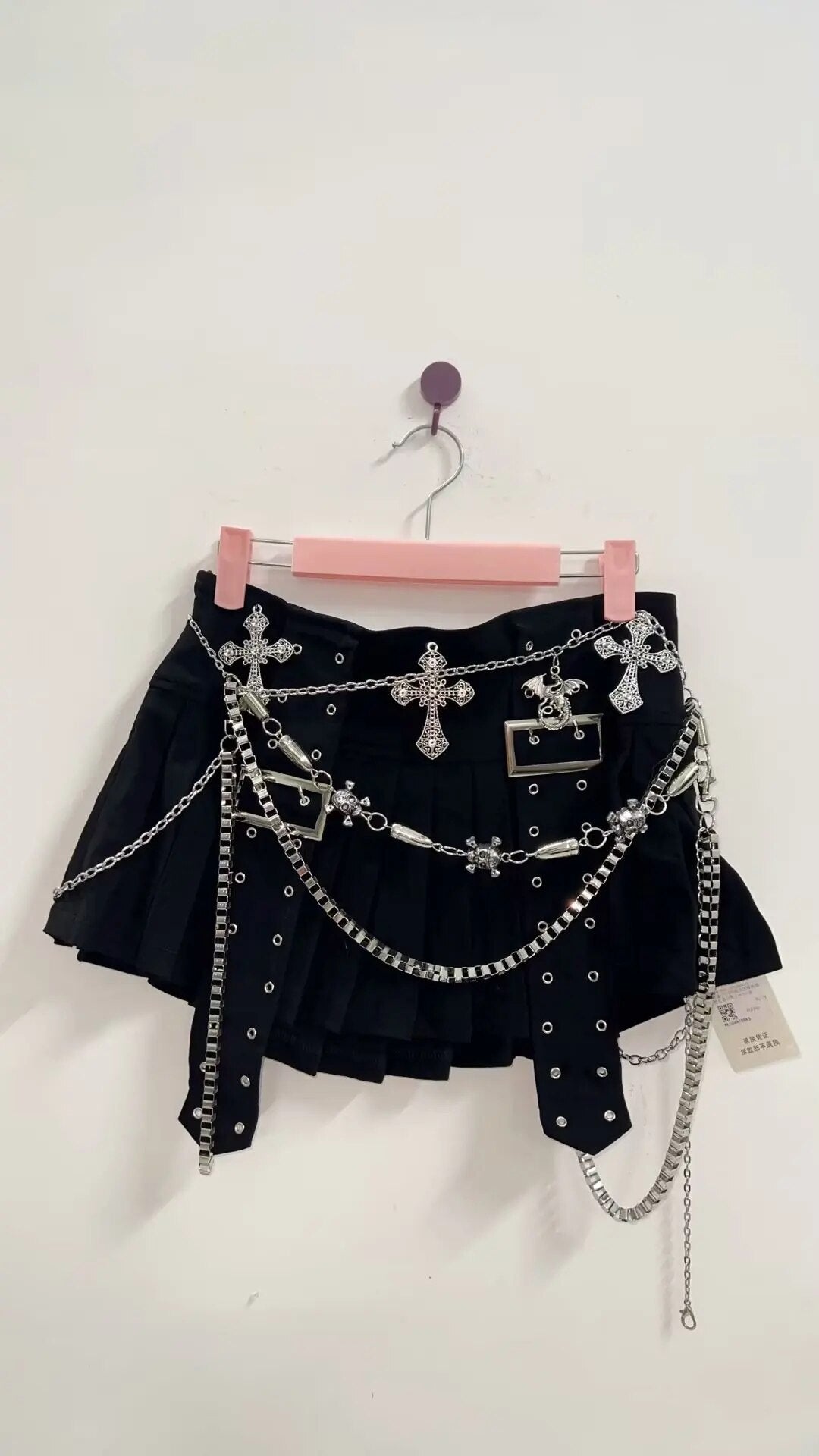 Cyber Gothic Short Mini Skirt  with Multiple Chains and Metal Cross Belt harajuku  Mini skirts,Emo Mini skirt ,Punk Rocker Short skirts,Alternative Mini skirts