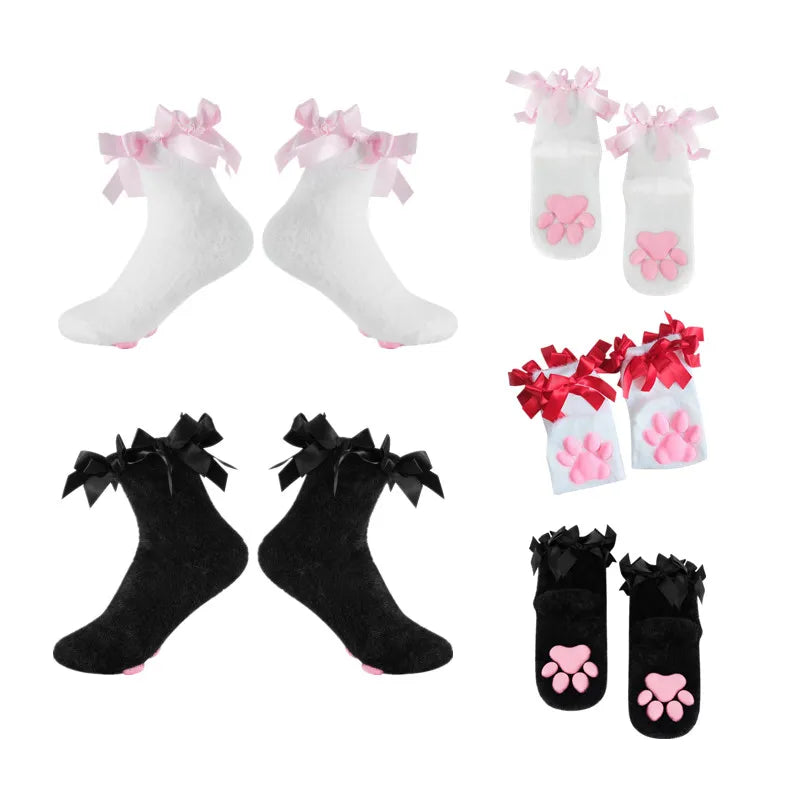 E-Girl Viral Cat Toe Gothic Lolita Thigh High Socks Women Kawaii Harajuku Stockings Female Lingerie 3D Padded Cat Paw Long Socks Sexy Compression Stockings Christmas Socks