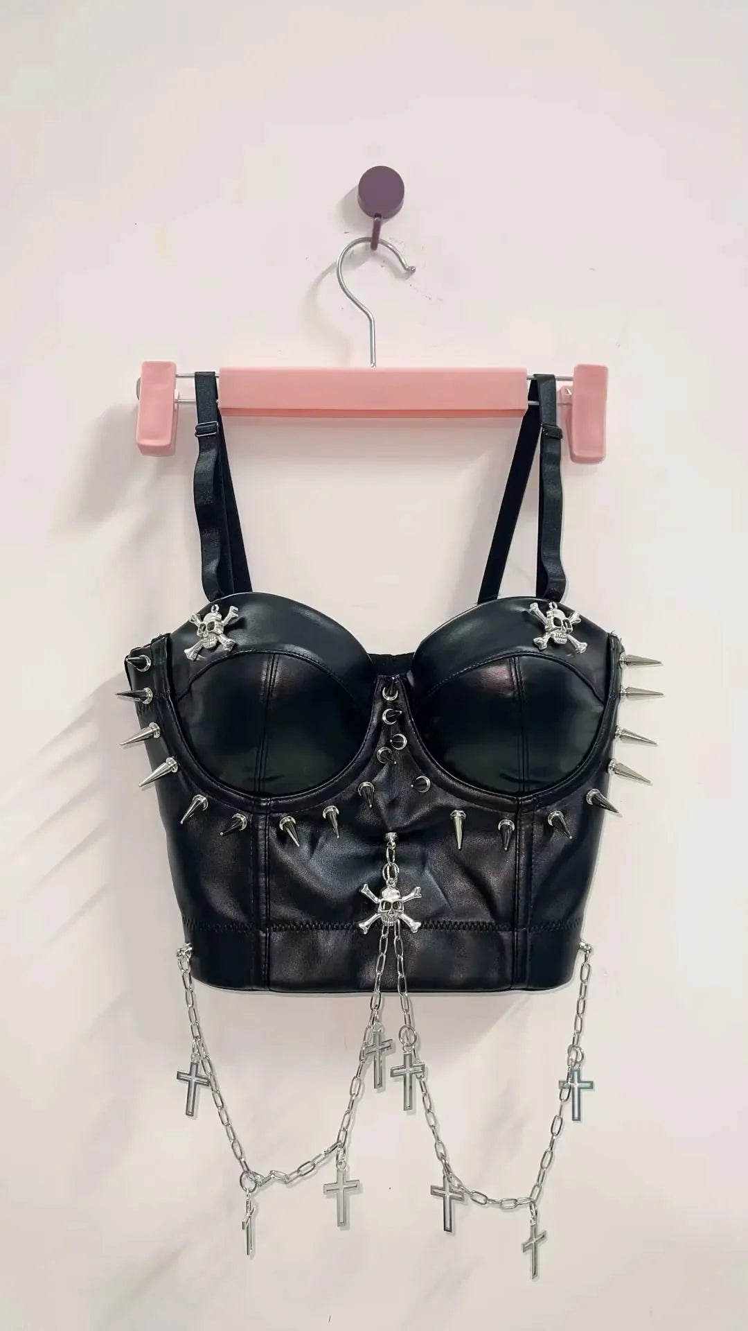 Punk,Goth, Emo Corset y2k faux leather top spiked bralette Gothic Tops with Spikes ,Chains, and Skulls