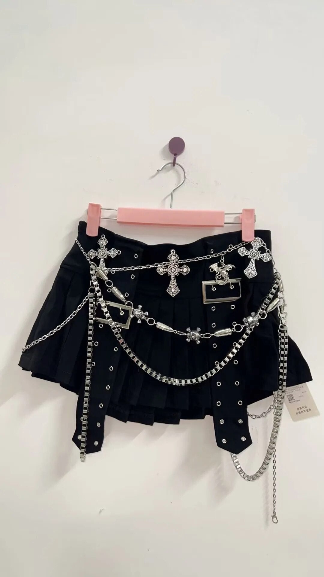 Cyber Gothic Short Mini Skirt  with Multiple Chains and Metal Cross Belt harajuku  Mini skirts,Emo Mini skirt ,Punk Rocker Short skirts,Alternative Mini skirts