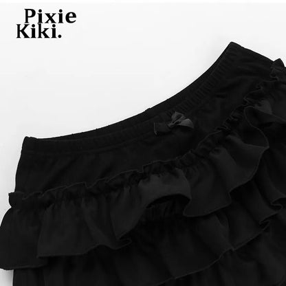 PixieKiki Harajuku Tenshi Kaiwai Y2k Japanese Kawaii Goth Ruffles Black Shorts Lolita Bloomers 2023 Fashion Women Tik TokTrending Puffy Frilly Shorts