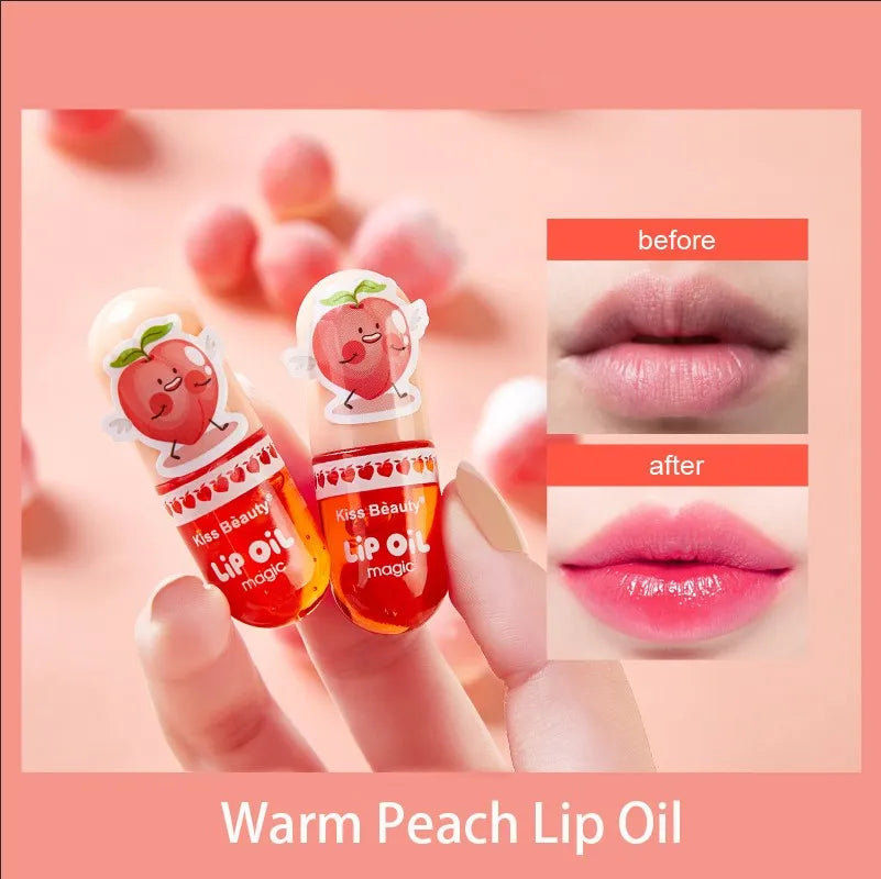 3ML Peach Moisturizing Lip Gloss Peach Waterproof Glossy Long Lasting Not Sticky Natural Lip Tint Daily Makeup Lip Oil Primer