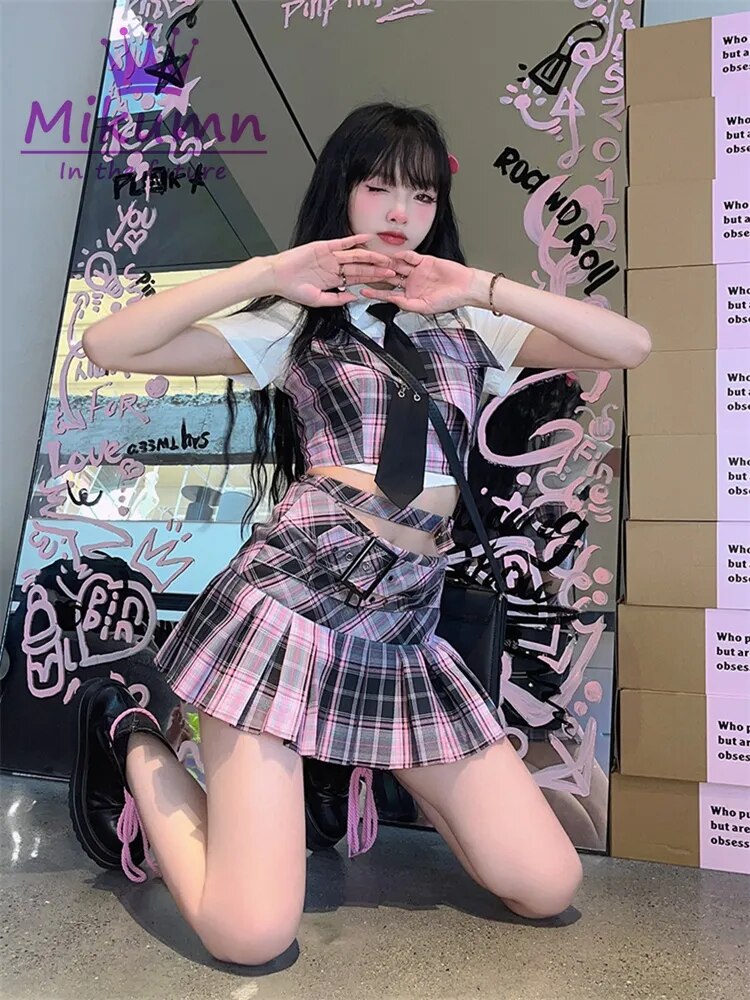 Cyber Y2K Harajuku Pink Plaid Pleated Skirt Academia Core Women  Low Waist Y2K Mini Skirt Gothic Emo Girls Kawaii Fashion Plaid Short Skirts