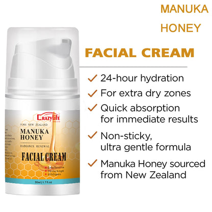 Manuka Honey Skin Care 2pcs Set Shrink Pores Moisturizing Whitening Face Serum Smoothing Plumping Brightening Cream Anti wrinkle