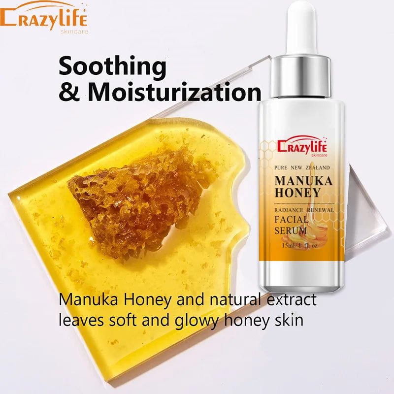 Manuka Honey Skin Care 2pcs Set Shrink Pores Moisturizing Whitening Face Serum Smoothing Plumping Brightening Cream Anti wrinkle