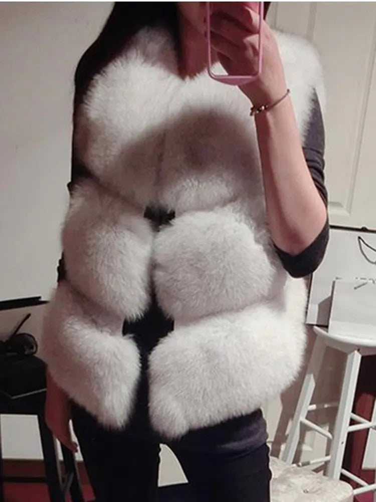 ZADORIN 3XL Autumn Winter Thick Warm Faux Fox Fur Vest Women High Quality Fashion V-Neck Short Fur Coat Female Fur Waistcoat