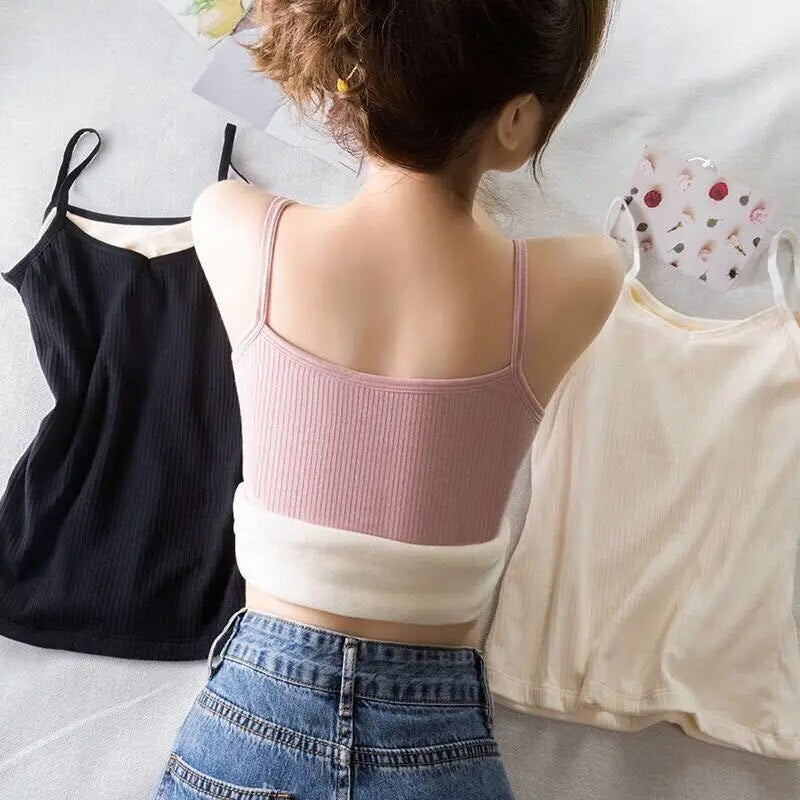 Winter Warm Kawaii HimeKaji Pastel Lolita Hime Gal Gyaru Undershirt Women Thicken Slim Solid Color Thermal Tops Sleeveless Sexy Crop Top Tight Elasticity Female Undershirt