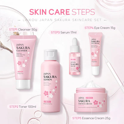 5-piece Gift Box Cherry Blossom Sakura Skin Care Set Collagen Eye Cream Serum Facial Cleanser Toner Facial Cream Beauty Makeup