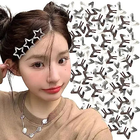 50Pcs Y2K Silver Star Hair Clips for E-Girls Silver Star Metal Snap Clip Hairpins Barrettes Hair Jewelry Nickle Free Bobby Pin