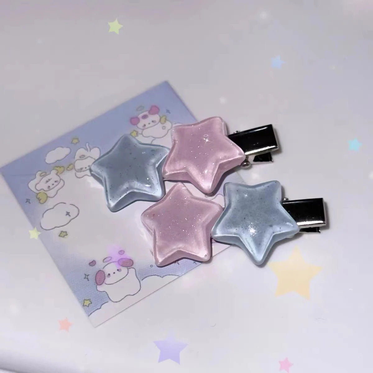 Lovely Blue Pink Star Pentagram Crystal Hair Clip for Women Sweet Cute Girly Fun Trend Hairpin Aesthetics Y2k Hair Accessories